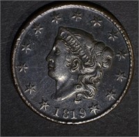 1819 LARGE CENT, AU STRONG STRIKE