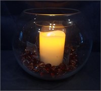 Electric Candle in Bowl of Beads