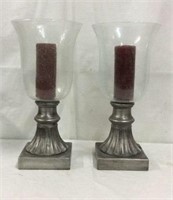 Pair of Hurricane Lamps with Candles K14E