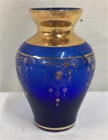 Gold and Cobalt Blue Glass Vase T16A