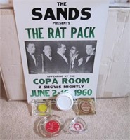 Rat Pack Poster & Vintage Las Vegas Ashtrays U16D