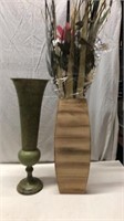Green Decorative Metal Vase & Faux Plant Q12B