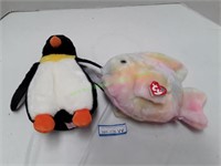 Two (2) Large Beanie Babies Fish & Penguin