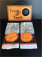Trick-Or-Treat Sign & Kitchen Towels
