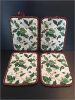 Four Holly & Berries Reversible Pot Holders