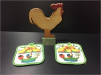 Wooden Rooster & Pot Holders
