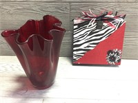 Decorative Red Glass Vase & Picture Holder