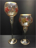 Set Of 2 Footed Hurricane Goblet Candleholders