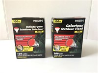 Two Red Colortone Phillips Outdoor Flood Lights