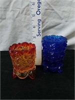 Two glass toothpick holders possibly Fenton