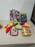 Fisher-Price and VTech story books, wood food