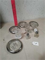Vintage glass items includes glass boots salt