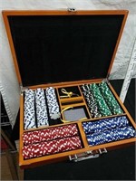 Nice set of clay poker chips in wood case