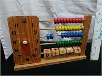 Wood abacus and learning clock
