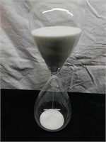 Glass hourglass timer 12" tall with white sand