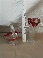 Pair of decorative glass vases with red trim Nice
