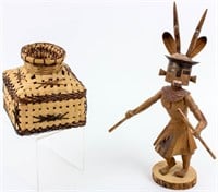 Wooden Deer Kachina and Native Fishing Basket