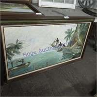 2 framed pictures -water, boat w/men