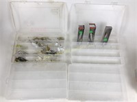 4 plastic tackle organizers and contents