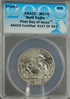 2008-S Bald Eagle Comm. Half Dollar ANACS MS70