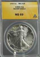 1990 American Silver Eagle ANACS MS69