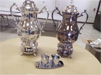 Two 90 Cup Silver Colored Coffee Urns with Creamer