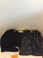 Wool Cable Fashion Hat & Leather Gloves w/