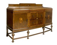 ENGLISH FLORAL MARQUETRY INLAID OAK SIDEBOARD