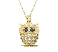 Genuine Sapphire & Diamond Accent Owl Pendant