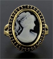 Elegant Cameo Dinner Ring w' Onyx Accents