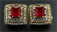 Elegant 6.46 ct Ruby & Topaz Baguette Earrings