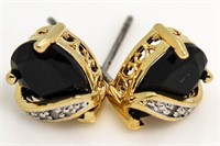 Genuine Pear Cut Onyx & Diamond Earrings