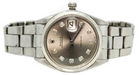 Men's Oyster Date Silver Dial Diamond Rolex Watch