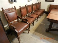 SET OF 6 CARVED SOLID WALNUT DINING CHAIRS