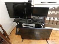 LOT TV STAND - 3 TVS - NOTE - NO CORDS - 2 TVS LAR