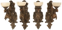 4 Bronze Figural Winged Griffin Wall Sconces