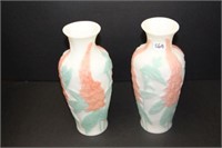 Pair of satin glass vases.  10.5"