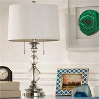 METAL WITH CRYSTAL 2-LIGHT TABLE LAMP W/PULL CHAIN