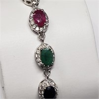$300 S/Sil Sapphire Ruby Emerald Bracelet