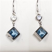$240 10K Blue Topaz Moonstone Earrings
