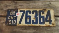 Ont. 1918 "76364" License Plate