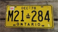 Ont. 1978 "M21284" License Plate
