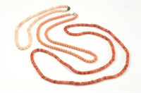 THREE NATURAL CORAL BEADED NECKLACES