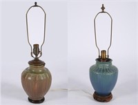 Pair of Pewabic-style Ceramic Jar Table Lamps
