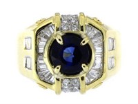 14kt Gold Men's 2.95 ct Sapphire & Diamond Ring