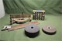 Vintage Miter Box Saw, (2) Grinding Wheels &
