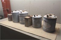 (6) Vintage Galvanized Gas Cans