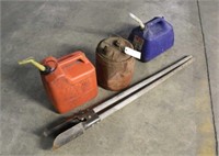 Kerosene Can, (2) Gas Cans & Post Hole Digger