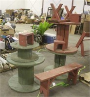 (4) Wood Spools, (2) Benches & (3) Step Stools
