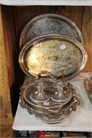 Qty of silverplate trays and candle holders